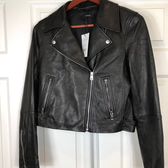 Theory Black Leather New Moto Jacket Coat - Picture 2 of 8